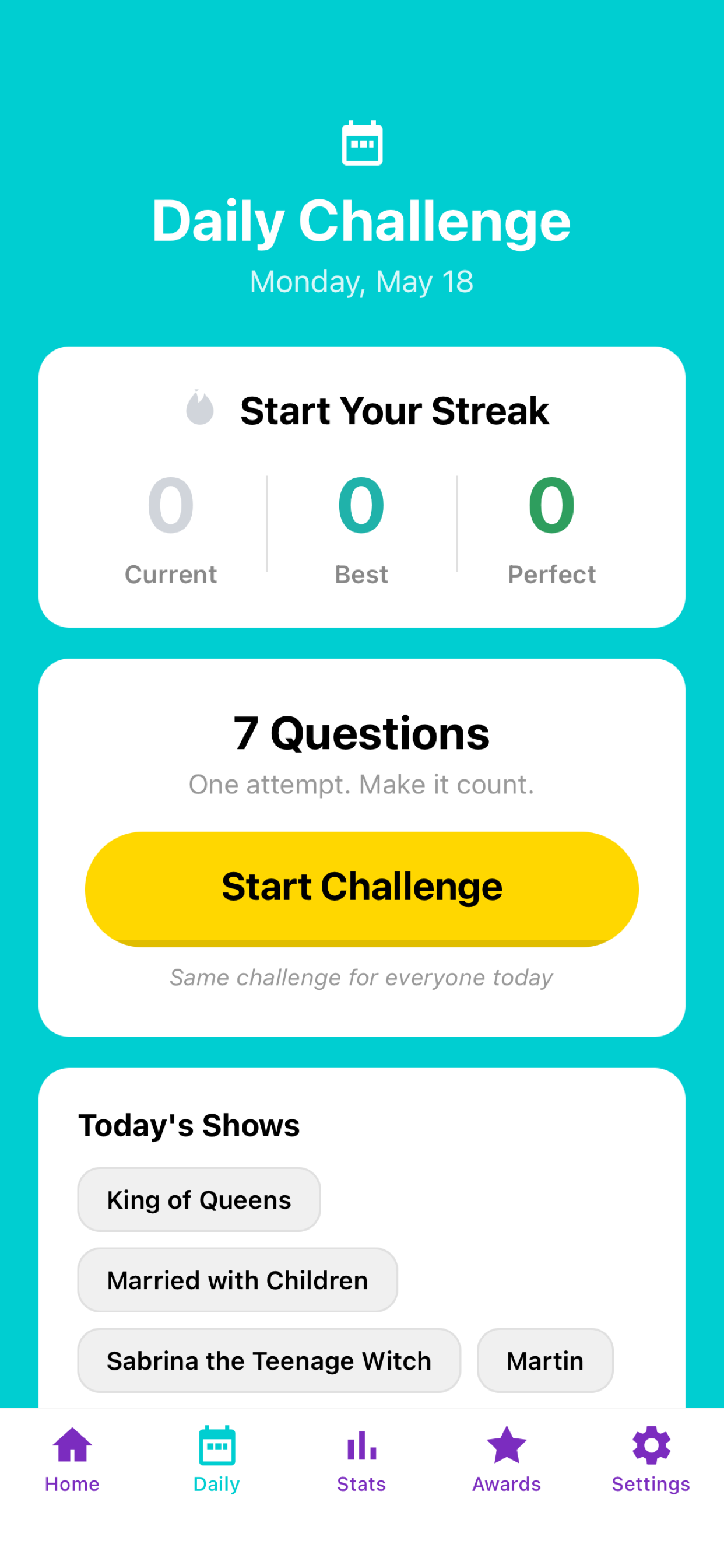 Daily Challenge with 7 questions
