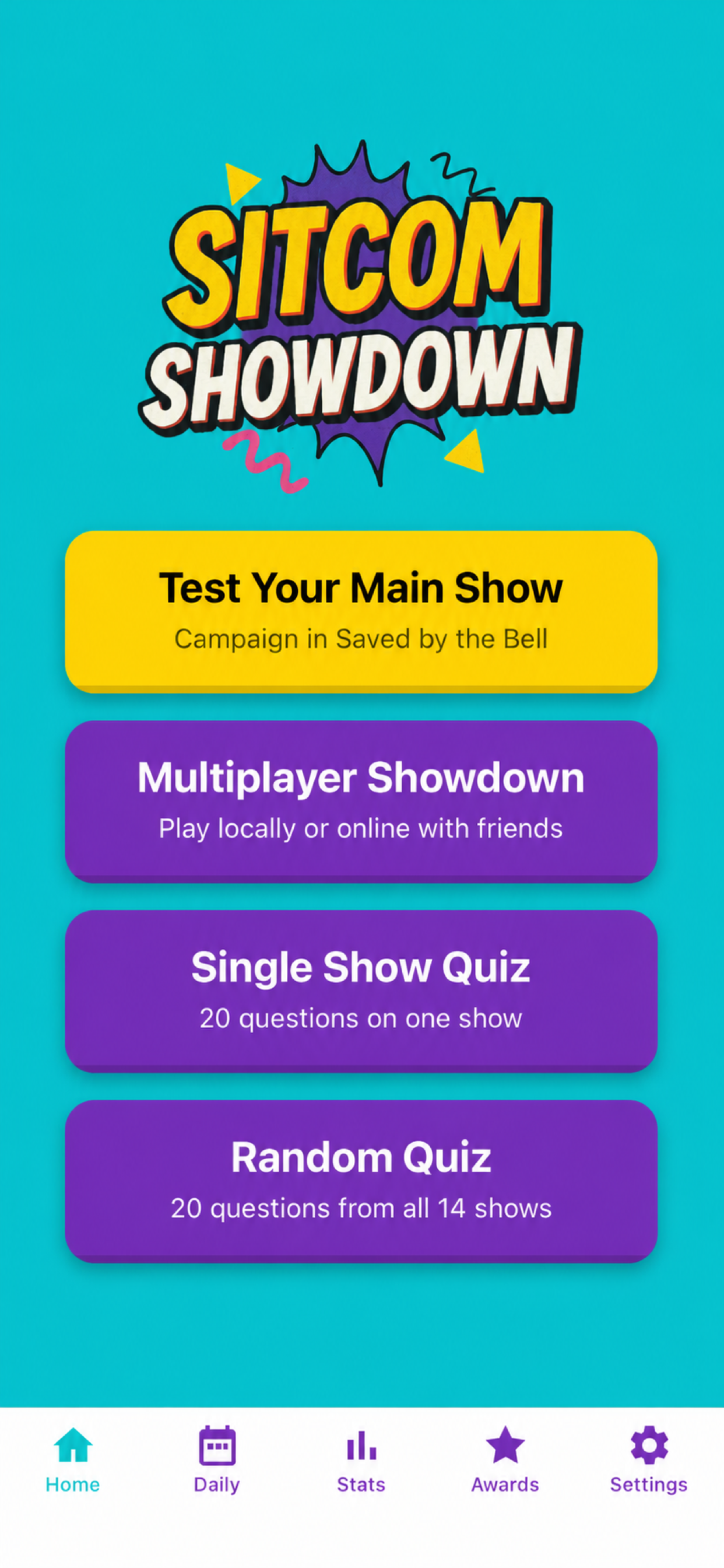 Home screen showing all game modes