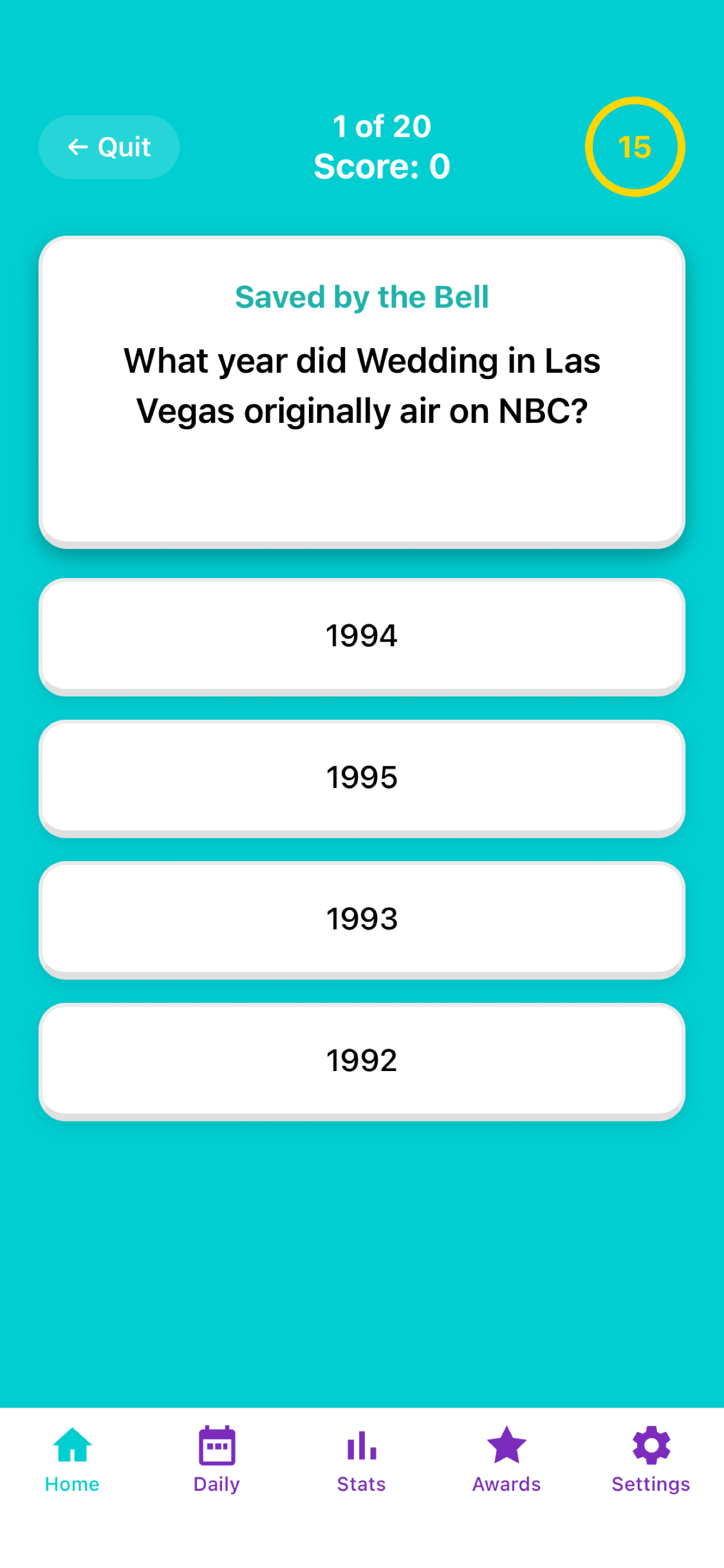 Quiz question with multiple choice answers