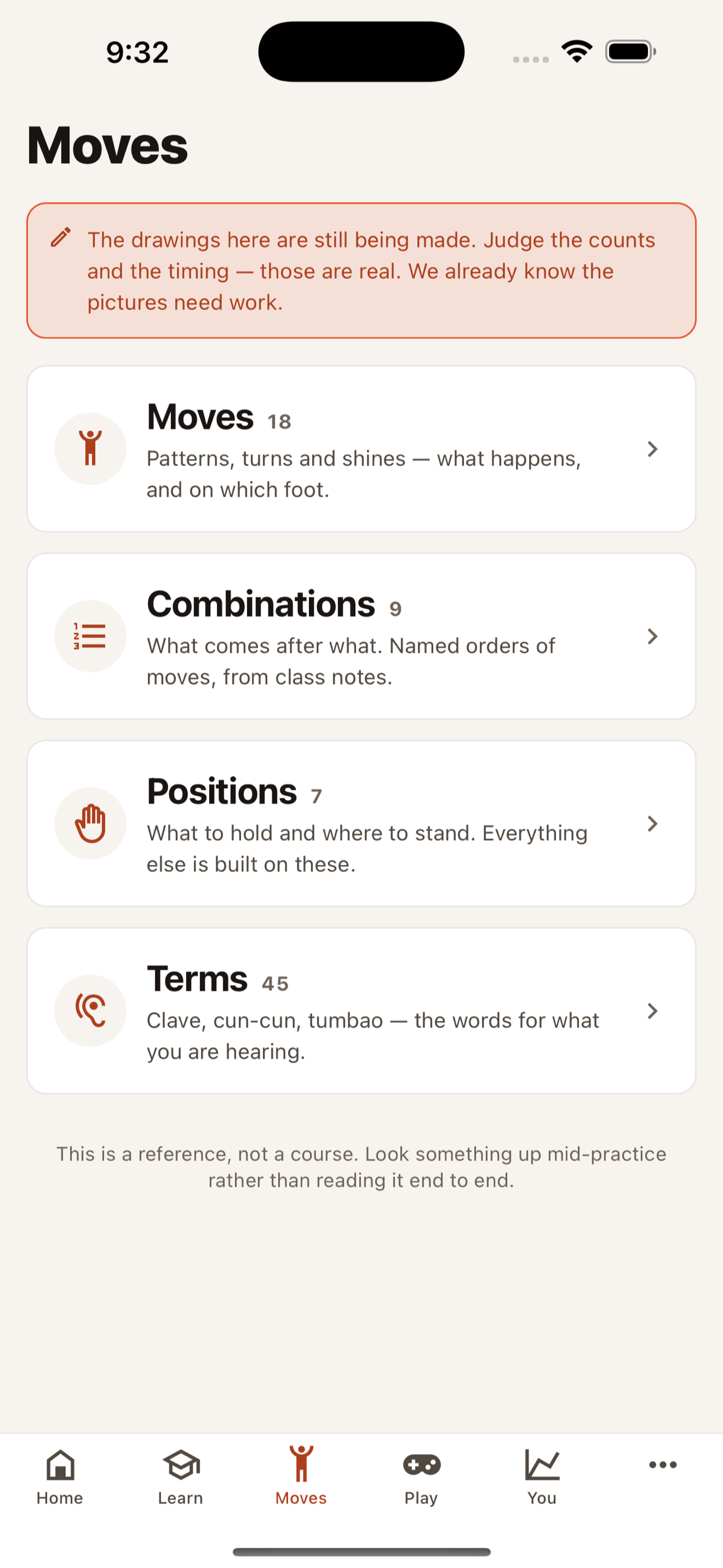 The move library categories, with counts.